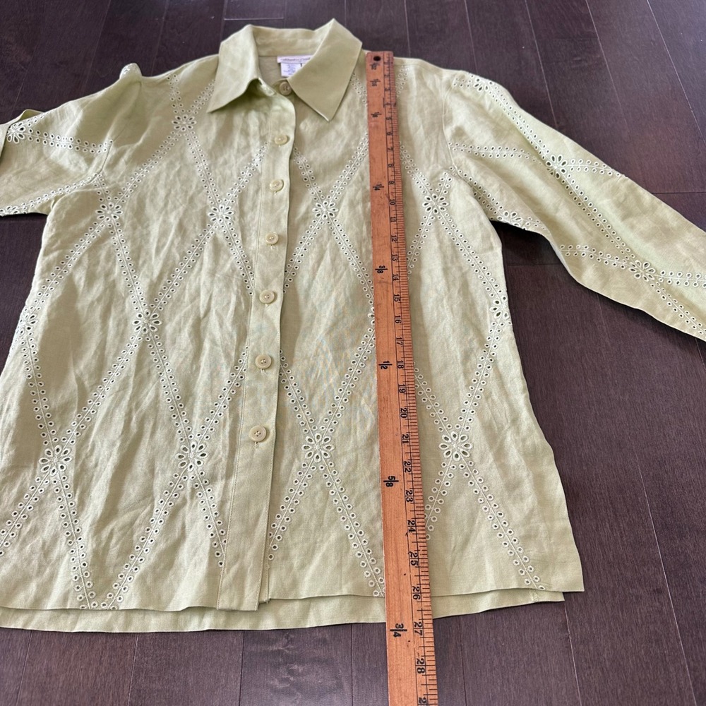 Coldwater Creek Linen Eyelet Button Down Top Tunic Cottagecore Romantic Citron 6 - Picture 5 of 8